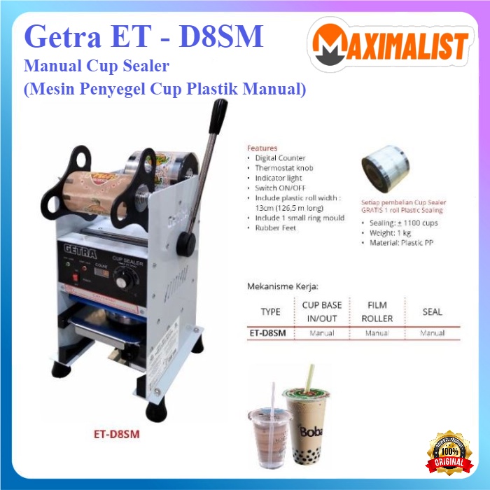 ET-D8SM GETRA Manual Cup Sealer / mesin Penyegel Cup Plastik manual / Cup Sealer Mesin Press Gelas / Alat Press Gelas Cup Sealer / Mesin Cup Sealer Gelas