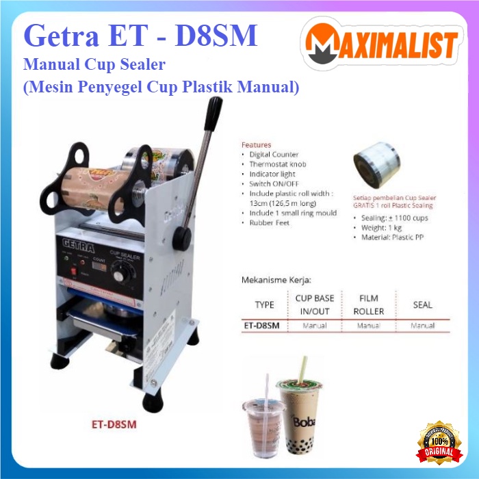 ET-D8SM GETRA Manual Cup Sealer / mesin Penyegel Cup Plastik manual / Cup Sealer Mesin Press Gelas /