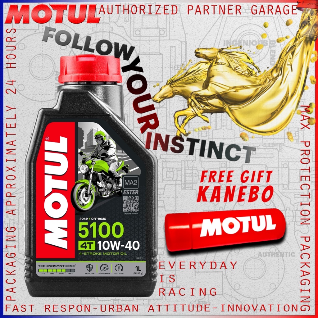 MOTUL 5100 4T 10W40 / 15W50 / 10W30 1000ml OLI MOTOR ESTER IMPORT ORIGINAL TERMURAH SE-INDONESIA BONUS KANEBO atau GANTUNGAN KUNCI