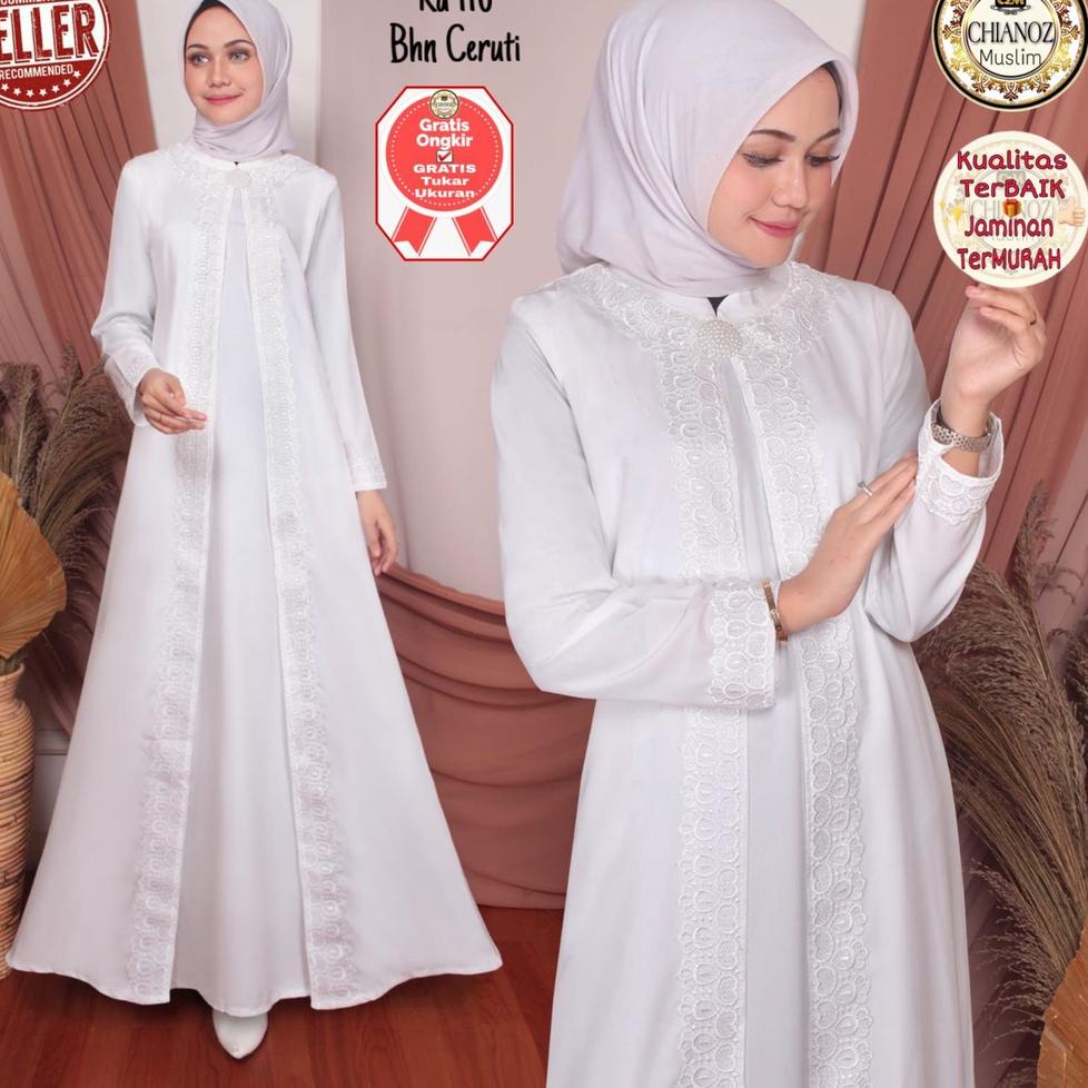 SPECIAL PRICE CHIANOZ Gamis Putih Ceruti Mewah Premium Sifon Mewah Renda Kaki Payung Jumbo Fashion M