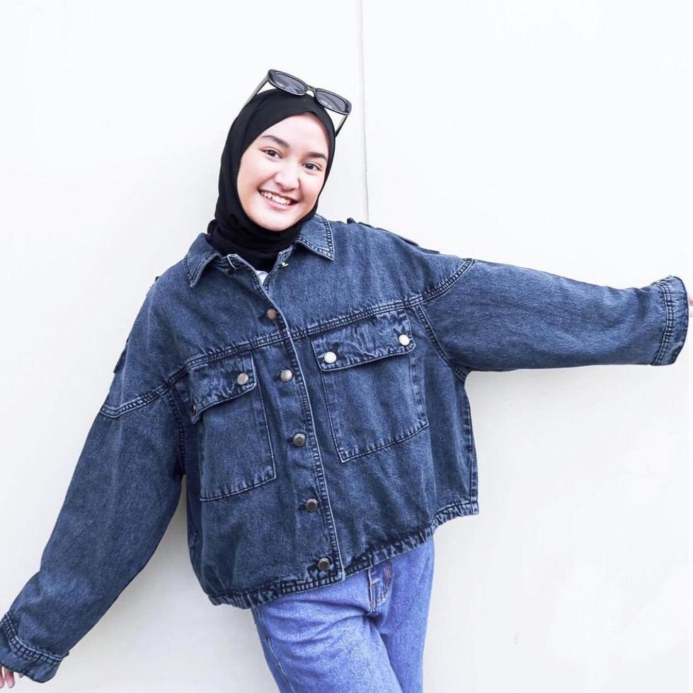 TERPERCAYA ALMA JAKET JEANS SNOW OVERSIZE LD 110 - 150 CM I JAKET JUMBO DENIM WANITA