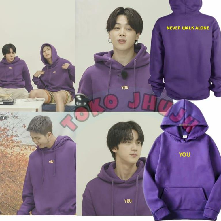 LANGSUNG KIRIM Hoodie Jumper BTS Made by Jimin You Never Walk Alone Seven with you sablon kuning