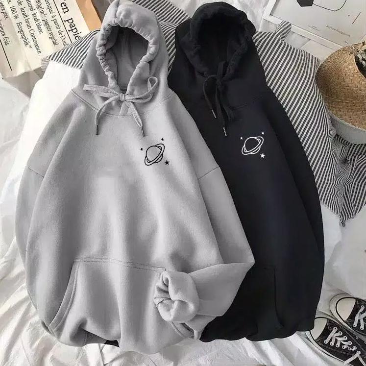 ✨ IvannaCollection Sweater Hoodie Wanita Oversize Tebal Jaket Hodie Couple Pasangan Simple Planet bu
