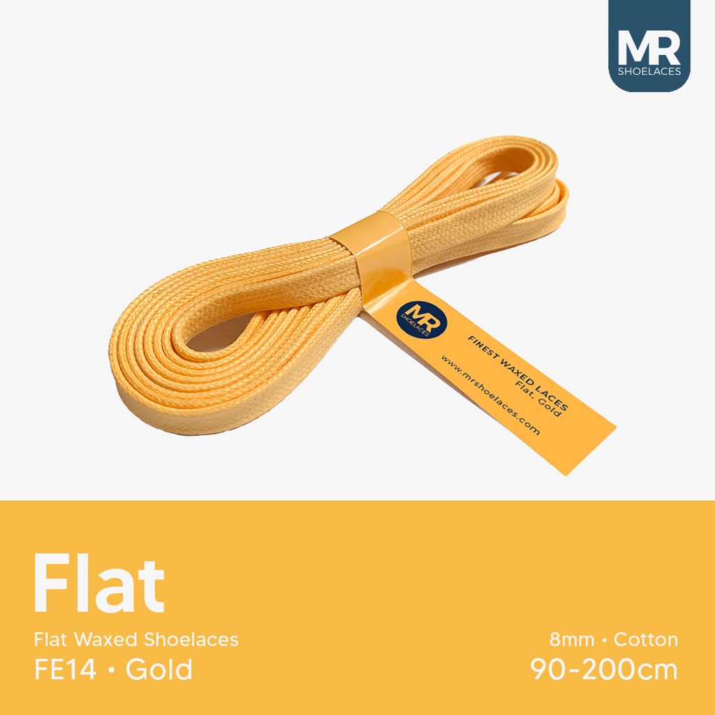 Original MR Shoelaces FE14 Gold (Emas) - Tali Sepatu Lilin 8mm Gepeng Flat Pipih (Waxed Laces) 90cm 100cm 120cm 150cm 200cm - untuk Sneakers - Premium Shoelace Premium Shoelaces