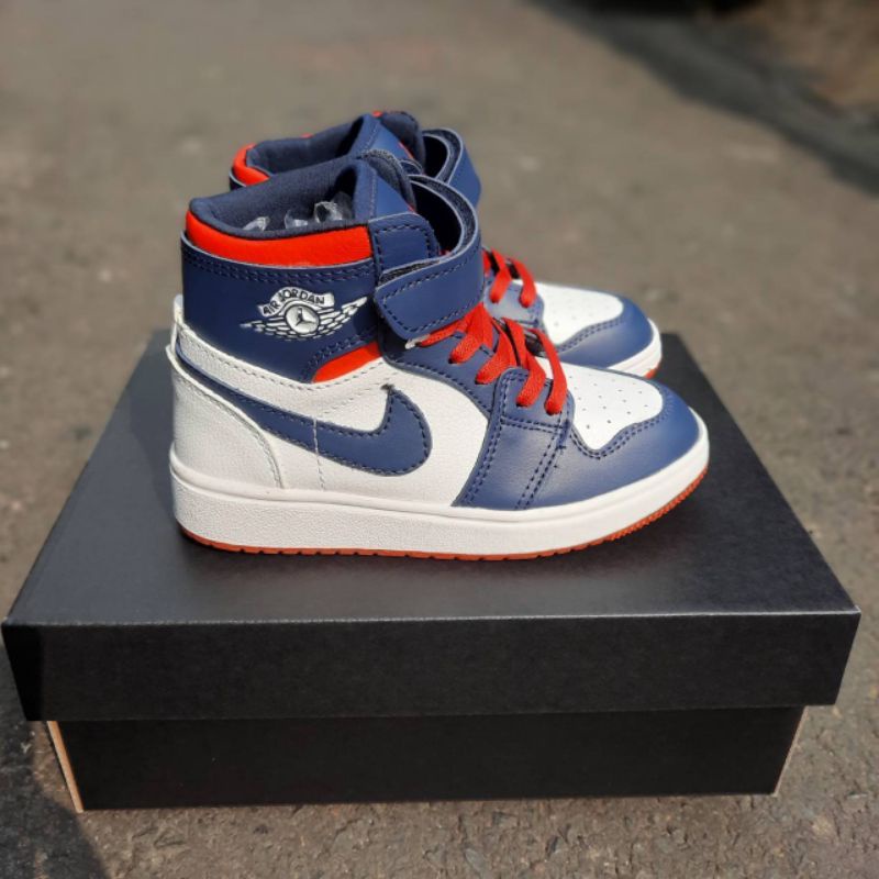 SEPATU ANAK NIKE AIR JORDAN 1 BASKET BALL PUTIH NAVY MERAH ABU KIDS