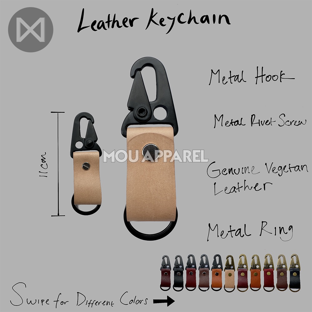 Gantungan Kunci Kulit Asli Premium Vegetan Leather Kulit sapi Original HandMade Kunci Rumah Motor Mobil Berkualitas Hook Karabiner Carabiner Ring Besi Warna Natural Hitam Merah  Brown Orange Tahan Bakar Gantungan Kunci Bisa Dilepas Kulit Sapi Kualitas