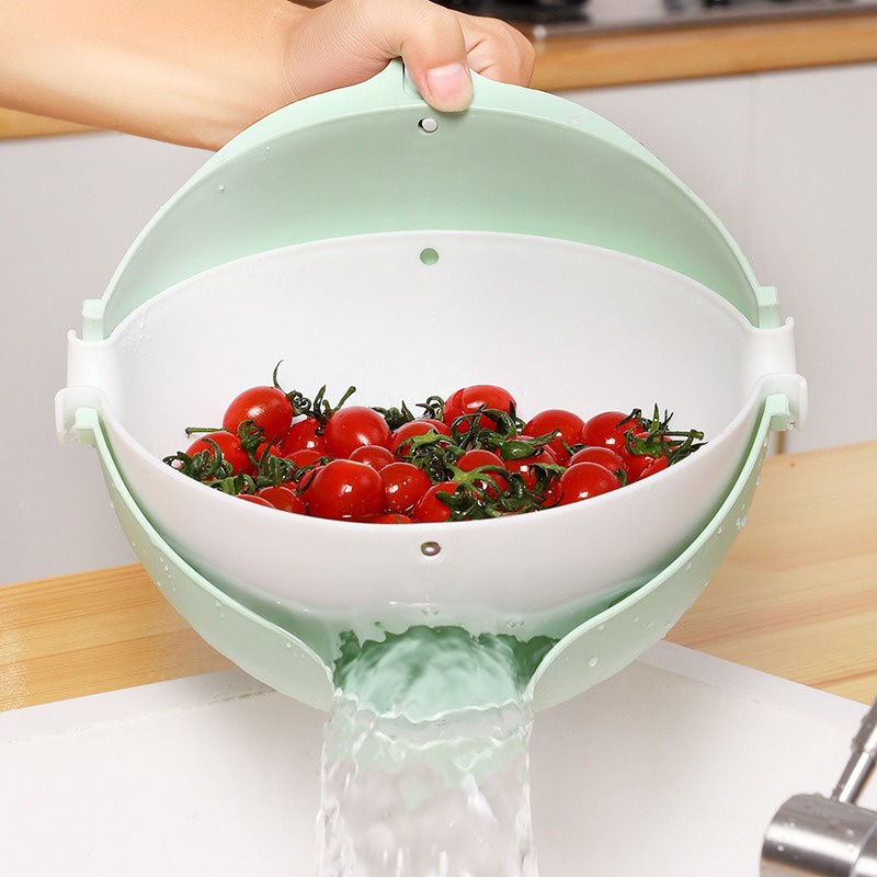 FYGALERY HL0266 Baskom Pencuci Buah 2 in 1 Keranjang Saringan Buah Double Layer Wadah Penyaring Sayuran Mangkok Pengering Buah 2 Lapisan Tempat Peniris Beras Mangkuk Multifungsi Murah