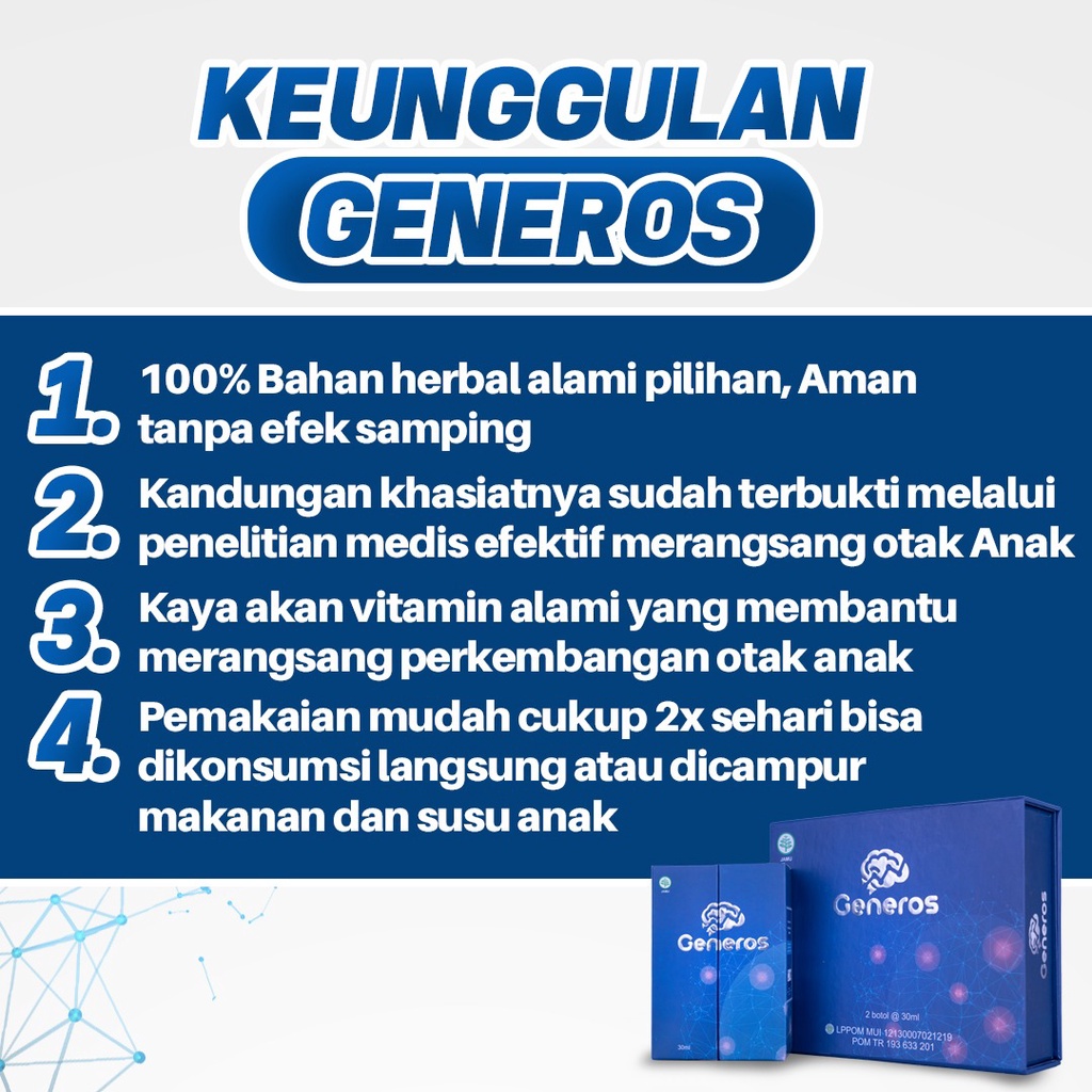 Generos – G-Nero Generoa 100% Bahan Alami Suplemen Nutrisi Otak Vitamin Daya Ingat &amp; Kesehatan Otak Solusi Atasi Speech Delay / Terlambat Bicara Pada Anak Keterlambatan Berjalan Penambah Kecerdasan Peningkat Kreativitas BPOM Halal MUI