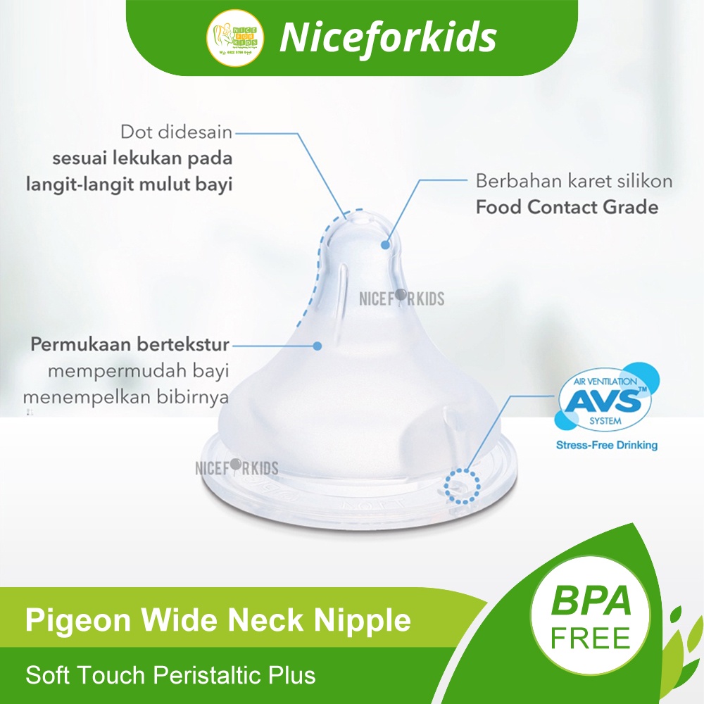 Pigeon Wide Neck Nipple Soft Touch Peristaltic Plus isi 3pcs / Dot Botol Susu Wide Neck