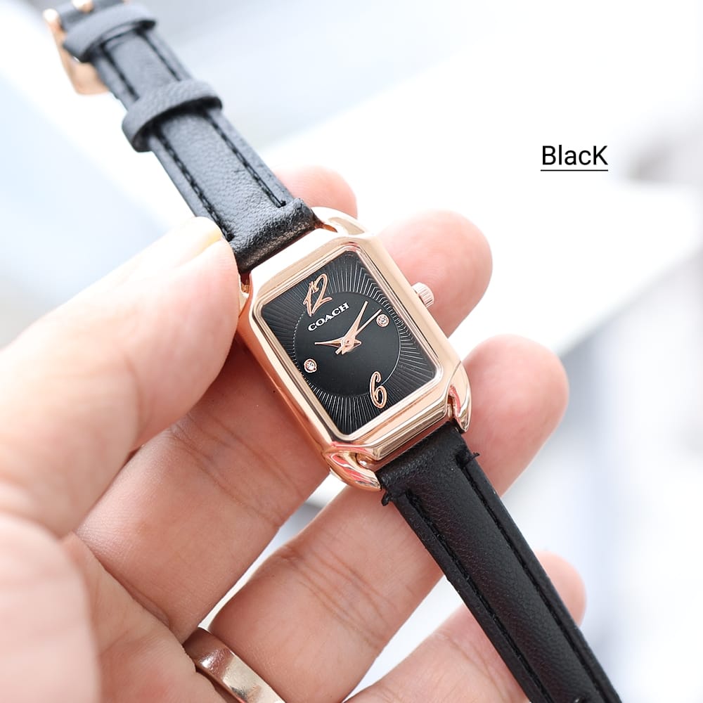 Jam Tangan Wanita Coach Oval Tali Kulit Knop Gerigi