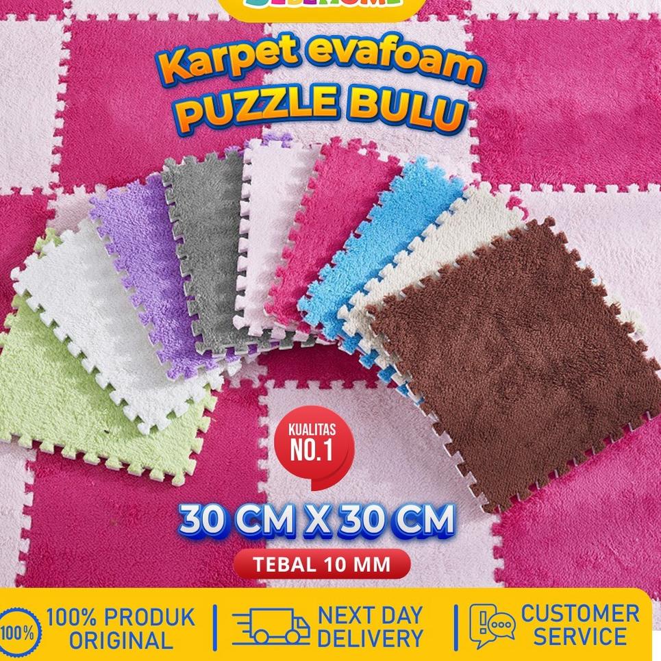 ✩ Bebehome Puzzle Bulu Puzzle Alas Lantai Bahan Bulu Halus 30 X 30cm X 10mm 1Pack 10pcs ☟