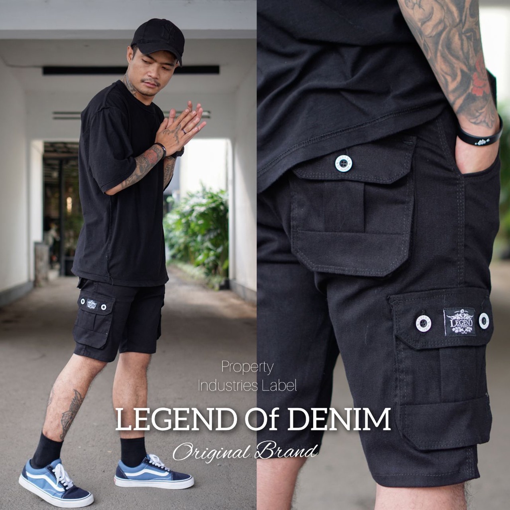 CARGO PENDEK Pria Celana Cargo Celana Gunung Kargo Pendek Celana Kargo Pendek Pria Original PDL Celana Outdor pendek Abu LEGEND OF DENIM