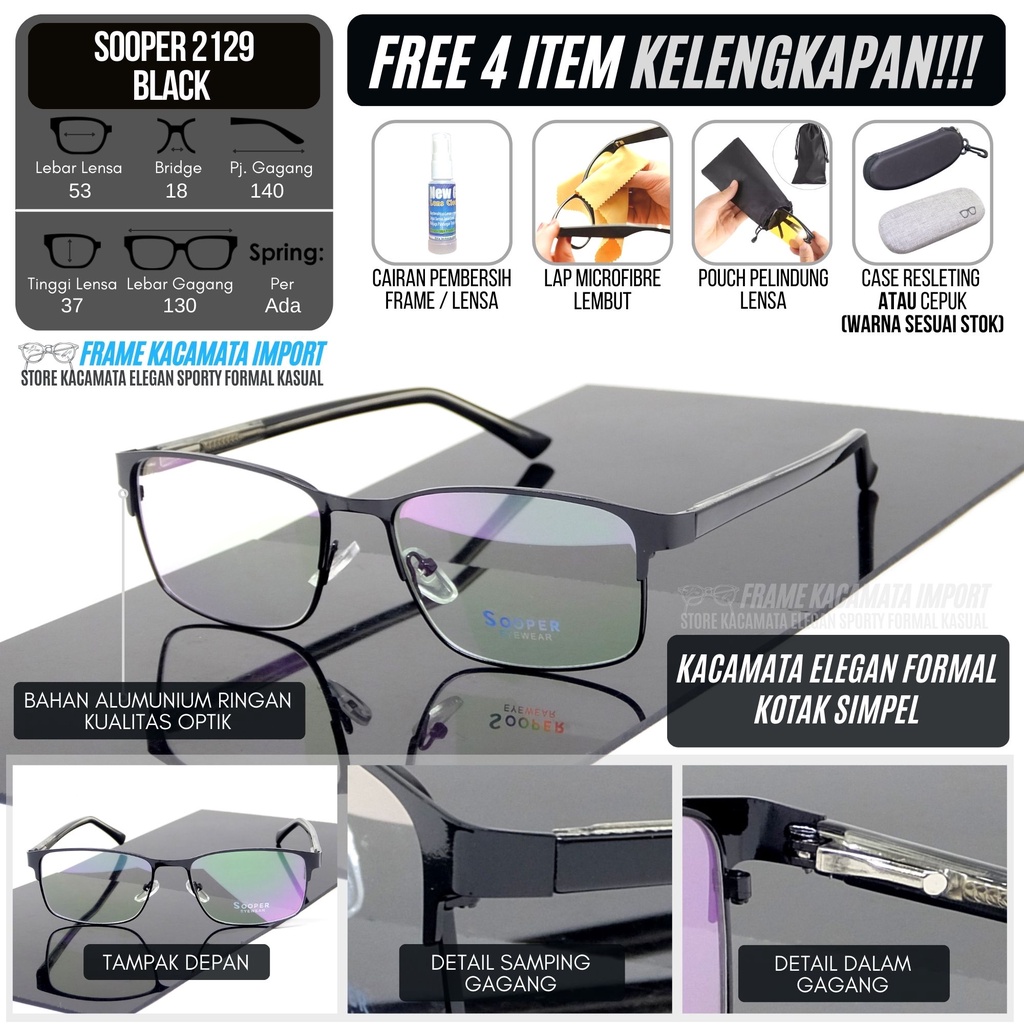 Kacamata Elegan Pria Wanita Full Frame Metal Ringan Gagang Plastik
