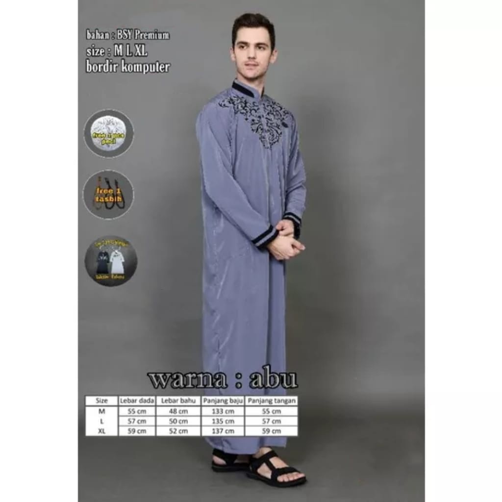 Jubah Pria Motif Bordir Simpel / Jubah Muslim Pria Terbaru / Koko Pria Dewasa Termurah