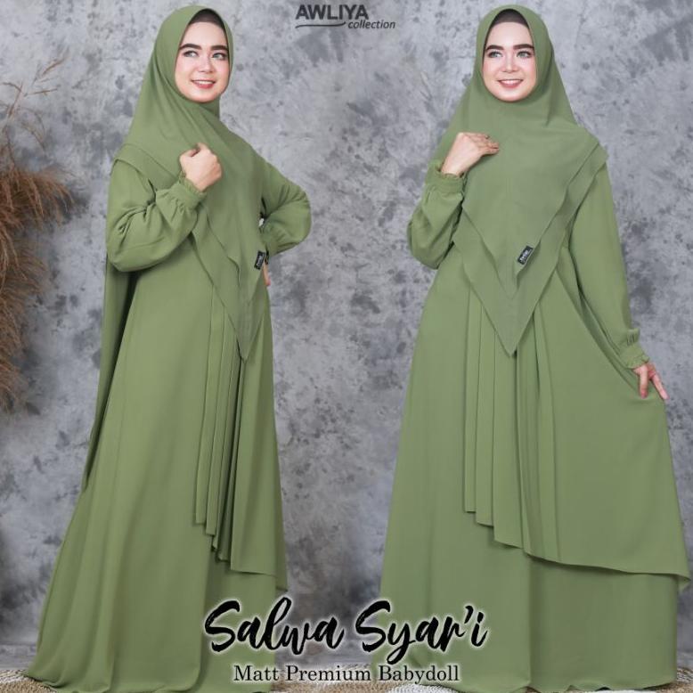 Terbaru Gamis salwa syar'i /Original Awliya collection/ceruty babydoll premium/kerudung dua layer/ga