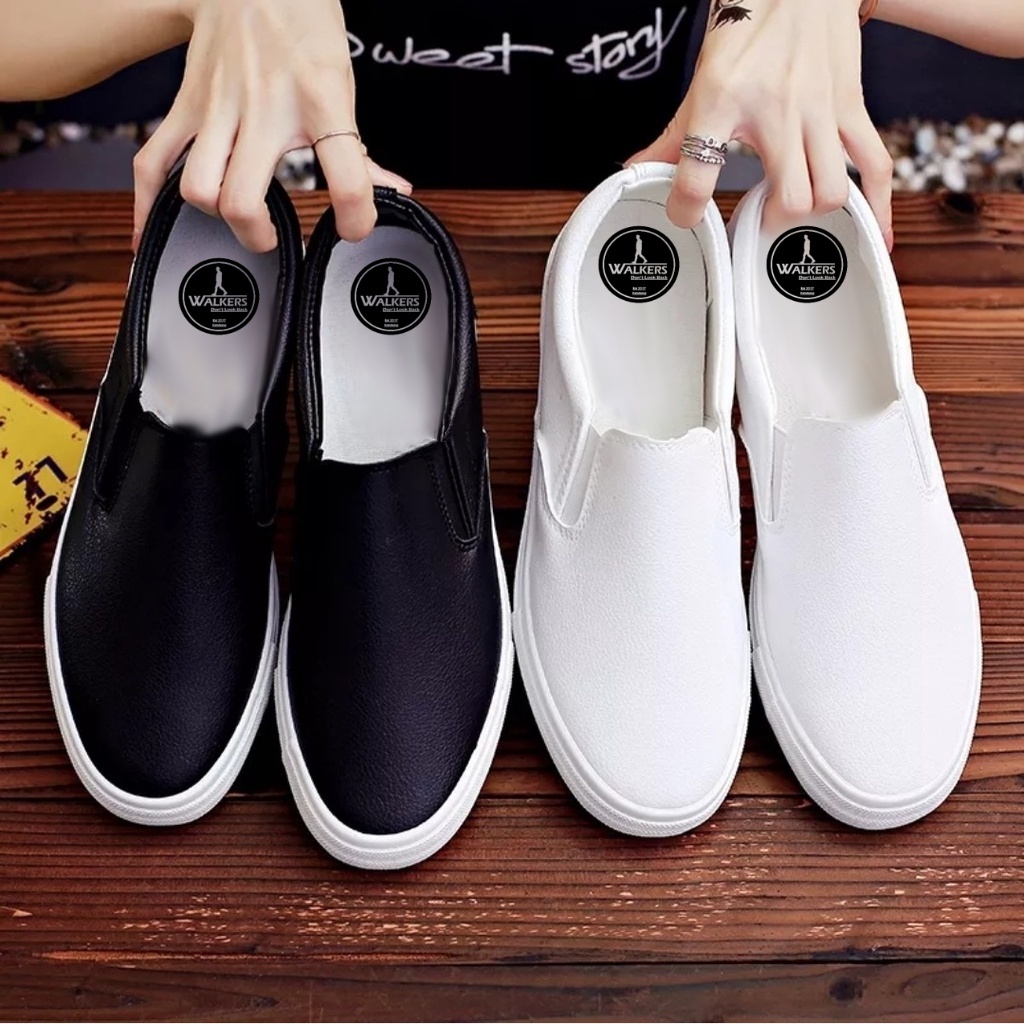 Sepatu Slip On Putih Pria Wanita Polos - Sepatu Selop Hitam Putih Polos Couple  - Sepatu Putih Cowok Cewek