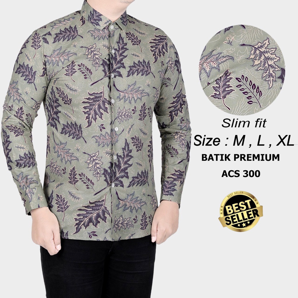 KEMEJA BATIK PRIA SLIM FIT LENGAN PANJANG BAJU BATIK PRIA ACS300