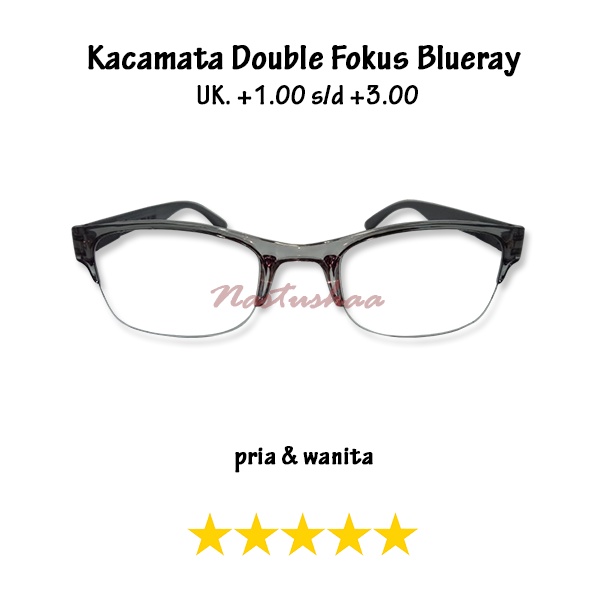 Kacamata Baca dan Jalan Blueray Ukuran +1.00 s/d +3.00 Gagang Per Kacamata Double Fokus Lensa Gradasi Anti Radiasi Bingkai Abu-abu Model Semi Rimless NOCASE