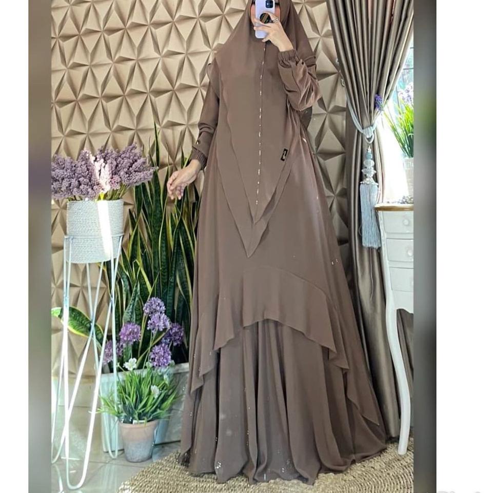 ♛ Gamis Ceruty Polos Set Khimar Big Sale Busana Muslim Kirani Syari Plus Jilbab Gamis Ceruty Babydol