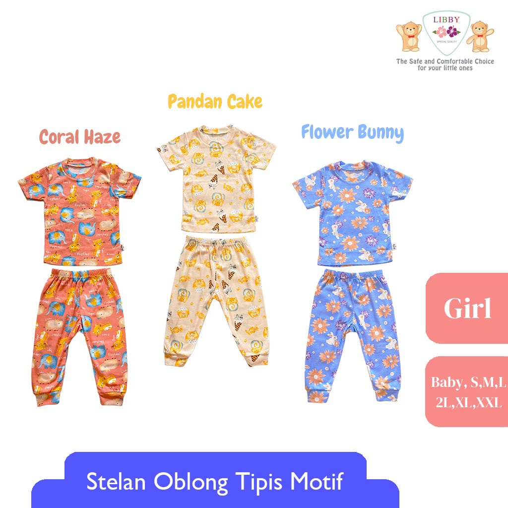 LIBBY Setelan Oblong Pendek Celana Panjang Cotton Rib Girl Play The Ground 1 stel