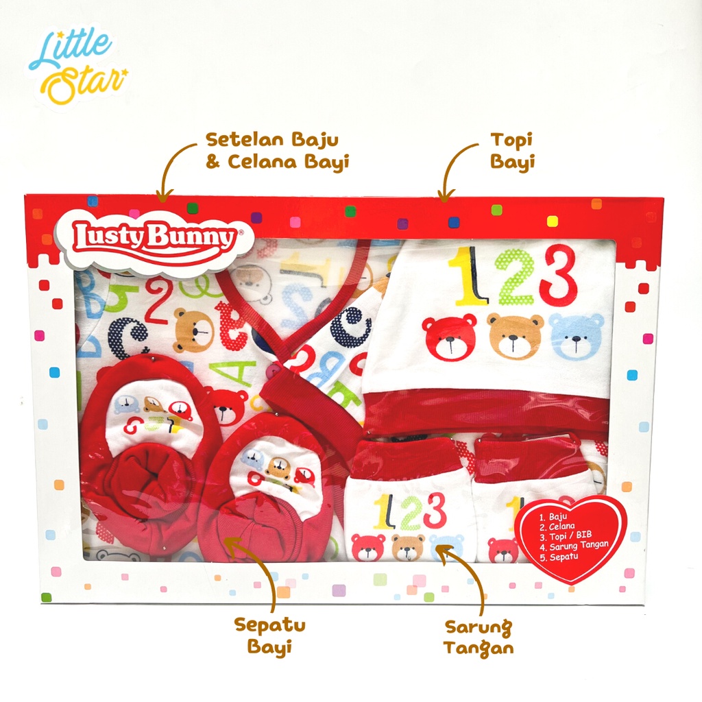 BS8004 Lusty Bunny 5in1 Newborn Baby Gift Set Paket Pakaian Bayi Lahir