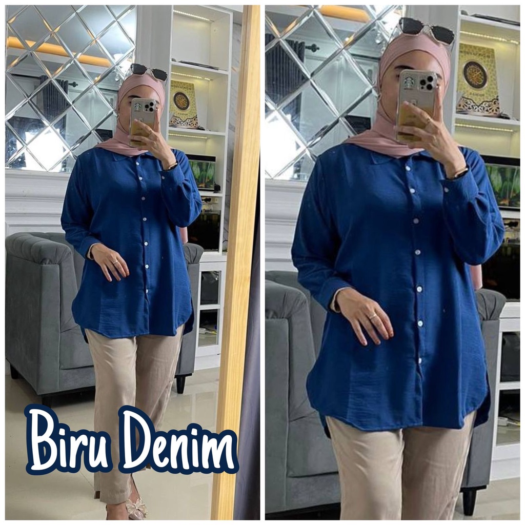 KEMEJA WANITA POLOS LENGAN PANJANG CASUAL- CRINKLE AIR FLOW PREMIUM -  ATASAN WANITA- NIRINA BLOUSE NAGITA SLAVINA