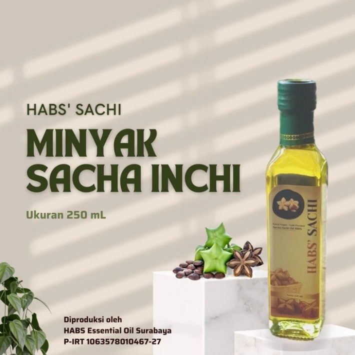 HAB'S Sachi Oil Super Food 100% Ekstrak Kacang Sacha Inchi Murni Tinggi Omega Minyak Sacha Inchi Botol Kaca