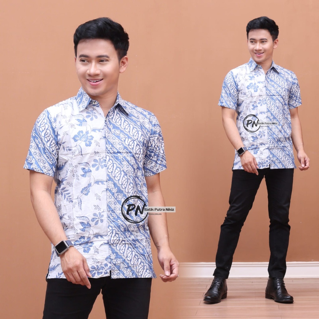 Kemeja Batik Pria Lengan Pendek Size M - L - XL Katun