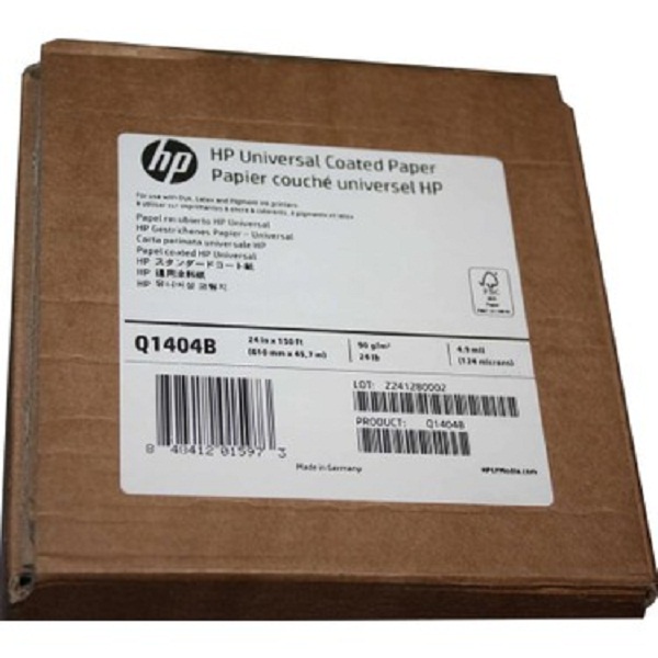 

HP Media Universal Coated Paper (24"x150'roll) 4.9mil 90g/m2(24lbs) 610mm x 45.7m Q1404B