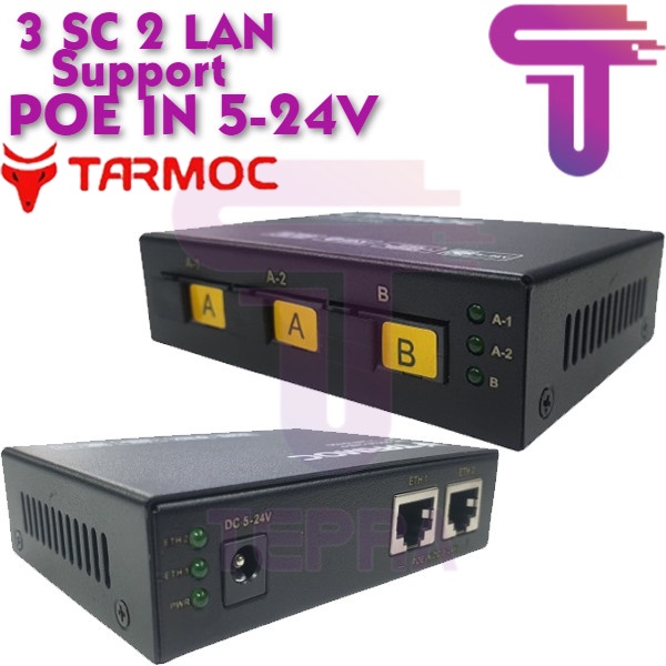 Tarmoc TMC-3SC2E-2AB-P|Media Converter 3 FO 2 LAN / 3FO 2LAN (AAB) 10/100 POE IN(5-24V)