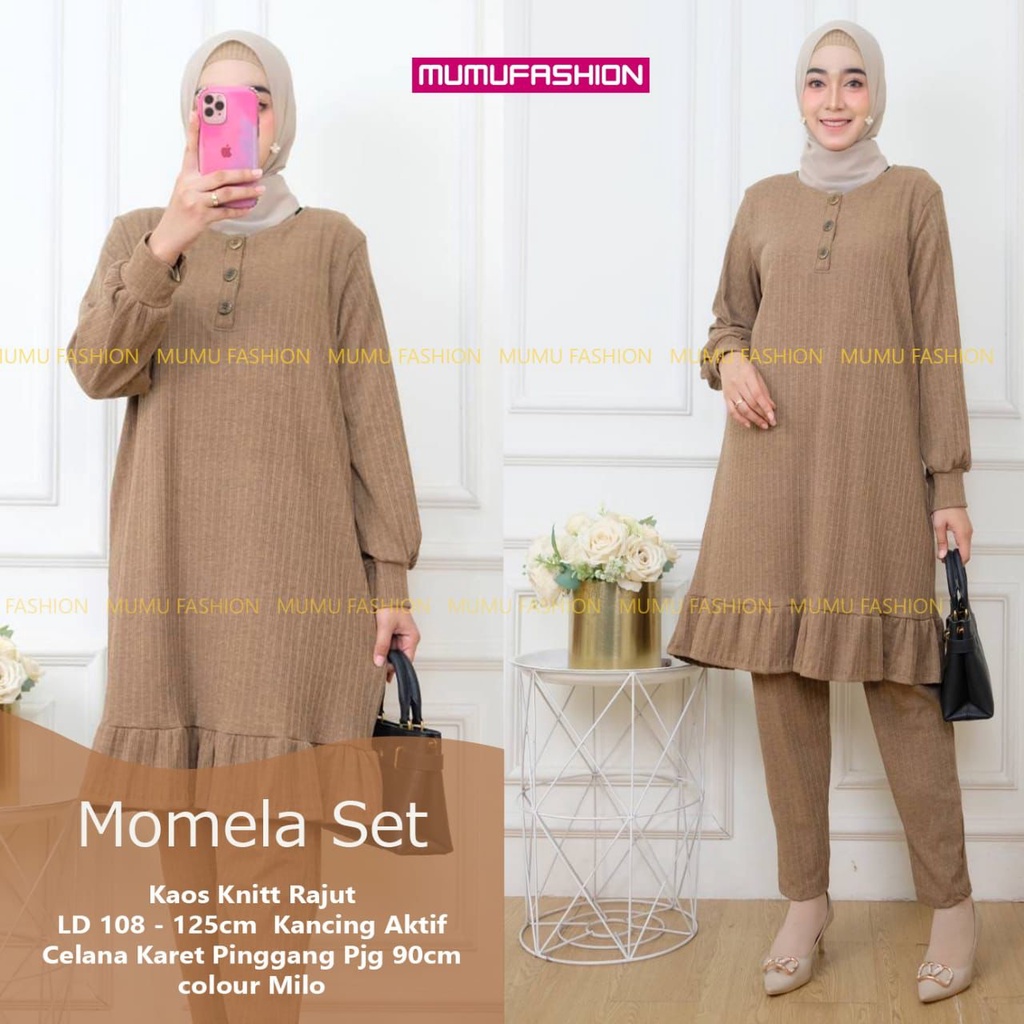 MUFASH - MOMELA SET  / Setelan Tunik Dan Celana Wanita Kekinian by Mumu Fashion