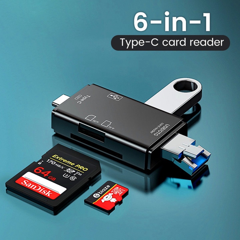 Actual【COD】Card Reader OTG 6 IN 1 USB 3.0 / USB 2.0 / Type C / Micro USB / SD Card / TF Memory Card Reader OTG Adapter