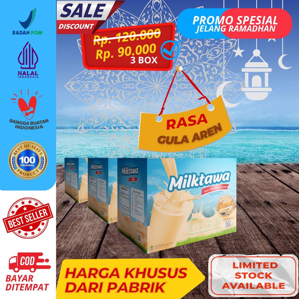 

Paket Hadiah Promo Special Ramadhan Susu Kambing Etawa Milktawa 3 pcs Rasa Gula Aren Kemasan Praktis Sachet