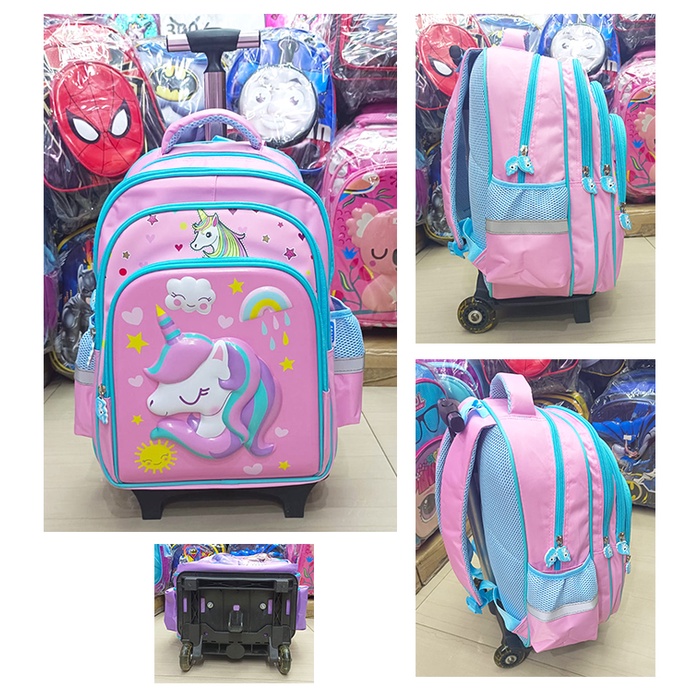 PROMO TROLLEY DORONG TAS ANAK SEKOLAH SD Perempuan Gagang Almunium / Stainless Gambar Kuda Pony SUN Kantung Besar dan Luas Import ( Sun Snow Love SD 16&quot;  )