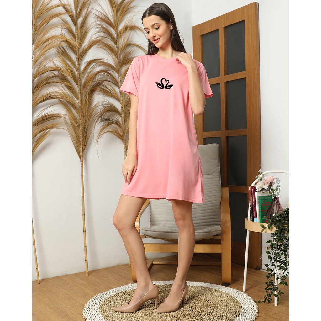 YOURSTYLE1119 - BASIC MINI DRESS SWAN LOVE TUNIK OVERSIZE TSHIRT KEKINIAN OVERSIZE