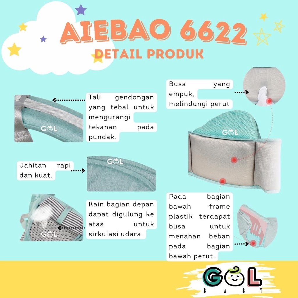 Gendongan Bayi Baby Carrier multifunction Hipseat Carrier Aiebao 6622 NEW ( jual 6636 6634 6608)