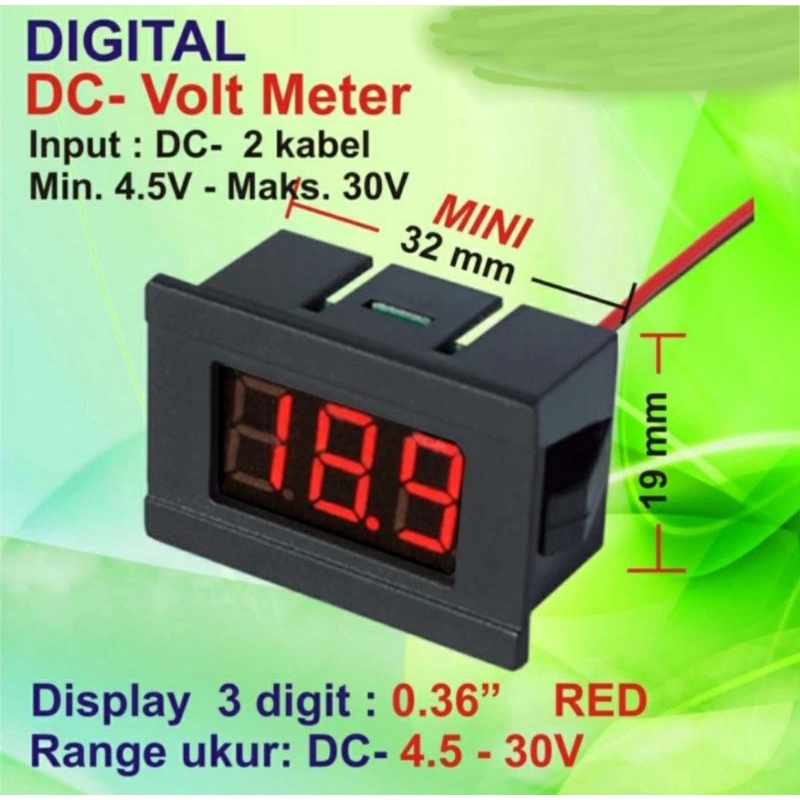 Voltmeter DC 4,5-30 Volt Mini Digital 2 Kabel