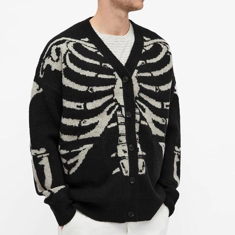 SALE TERBATAS Stiego-Skeleton Black Cardigan Sweater Streetwear Vintage Style