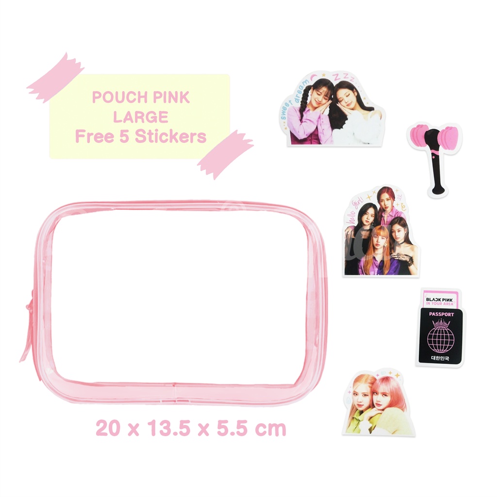 Shifra Pouch Tempat Kosmetik Mika Small Medium Large Black Pink Edition (Free Stickers)