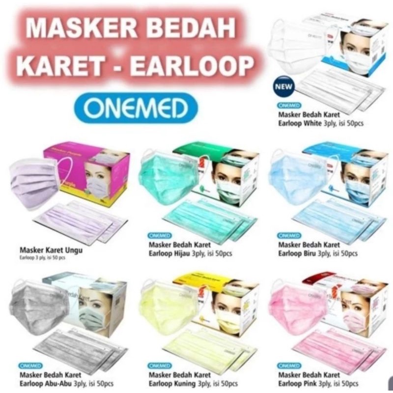Onemed Masker Medis 3 ply Earloop , 1 box isi 50 masker