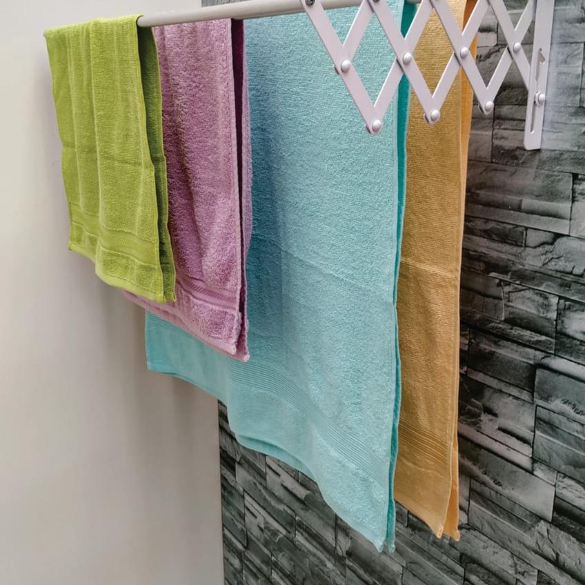 ➸ JEMURAN TEMPEL TARIK ALUMUNIUM JEMURAN DINDING LIPAT 2 STEP PANJANG PENDEK ✰