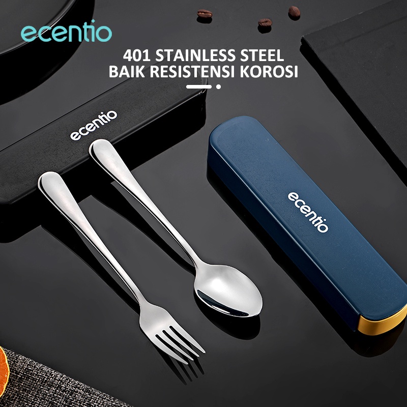 ecentio Stainless Steel Set /Alat Makan Set  Sendok Garpu set /Makan Dengan Sumpit Spoon Fork Pisau/Cutlery/Kotak peralatan makan/portabel