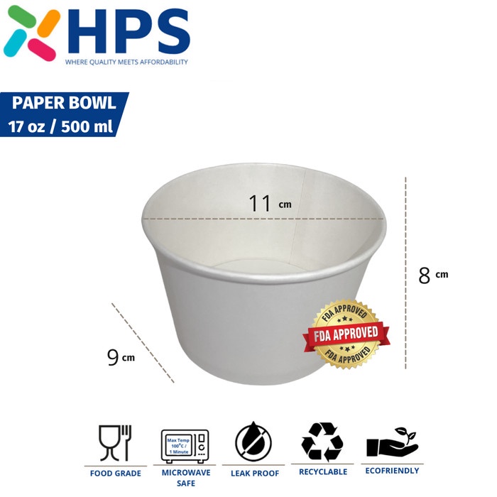 [Mangkok] Paper Bowl 17 Oz (500Ml) Polos Mangkok Kertas Rice Bowl Soup Cup [Stok]