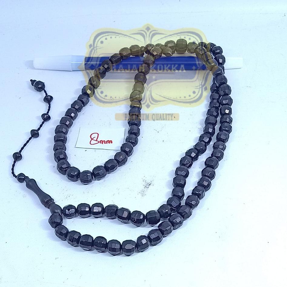 ✵ (TERMURAH) Tasbih kokka kaukah 99 bulat cutting diamond 8mm Hitam ➦