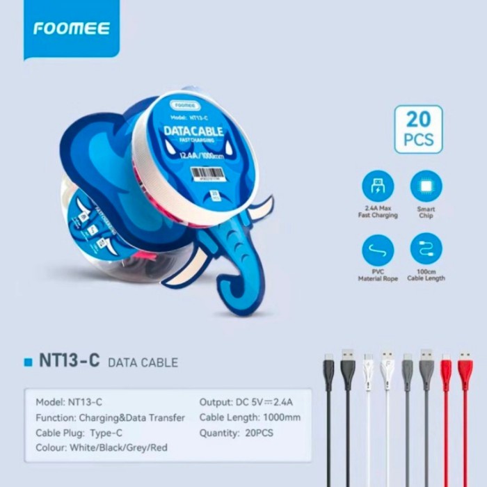 Best Seller Kabel Data Foomee Type C Nt13C 2.4A 1Toples