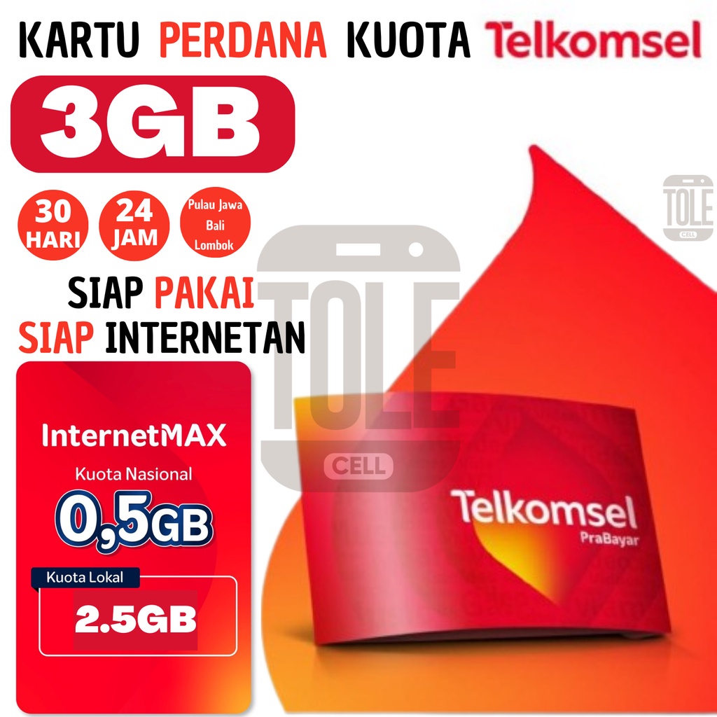 Kartu Perdana Simpati Red 0k Nomor Telkomsel Prabayar Simcard 4G Nasional