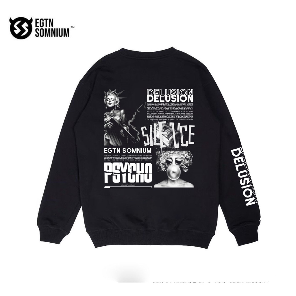 TURUN HARGA ! Sweater Crewneck Black Motif Simpel Pria dan Wanita Premium Quality Sweatshirt