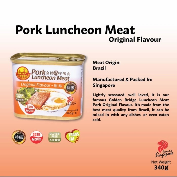 

Pork Luncheon Meat Original Singapore Golden Bridge 340G