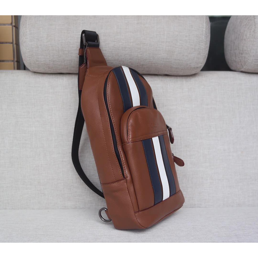 TAS PRIA SIGNATURE HOUSTON VARSITY SLING BAG BROWN STRIPE PACK 49318