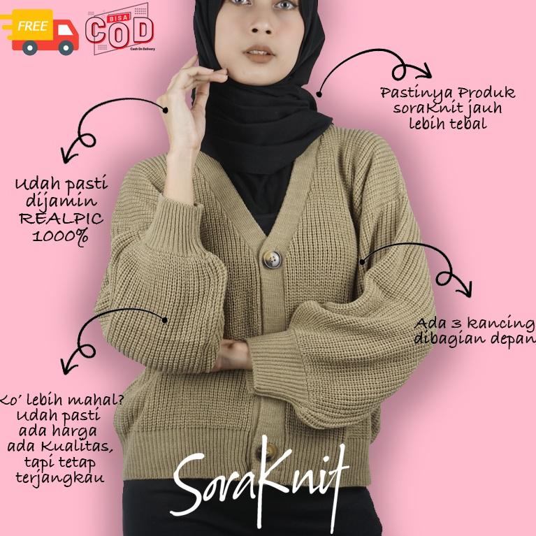 HARGA TERMURAAH Cardigan Crop Top Rajut Wanita Korea Style Lengan Balon Panjang Kardigan Oversize Te